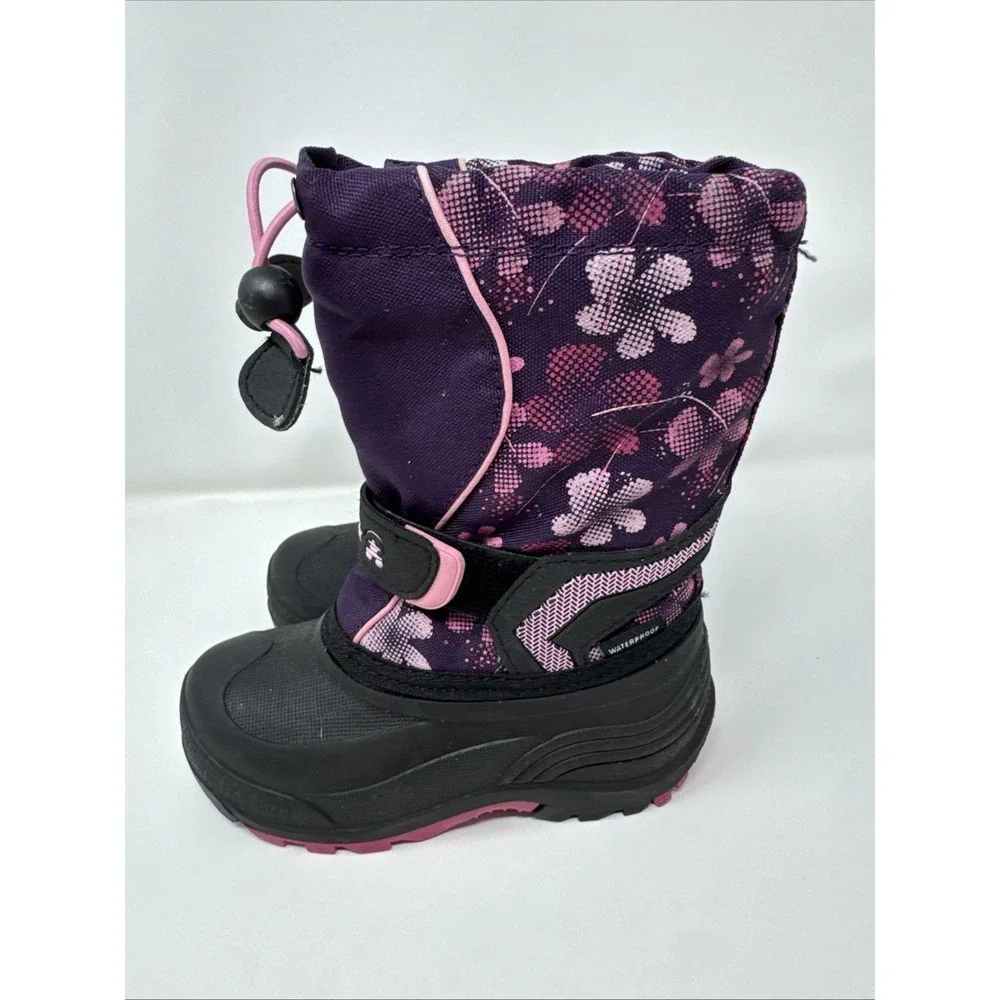 Kamik Snow Boots Winter Boots 10 Purple Pink Floral‎ Print Waterproof Warm Kids